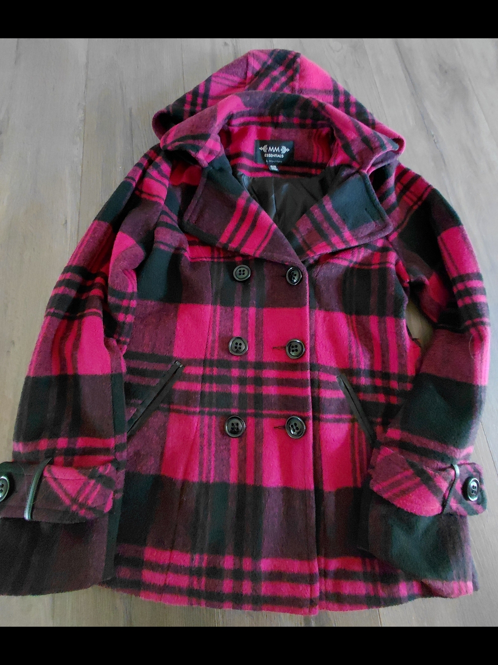Hot Pink and Black Plaid Hooded Peacoat